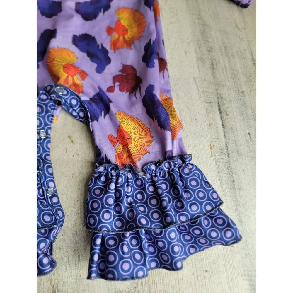 Pete Lucy 3-6 months purple fish romper baby outfit unique apparel